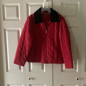 Jane Ashley quilted jacket women’s large red faux fur collar 3 season